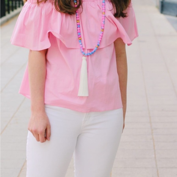 Pink ruffle off the shoulder blouse - Picture 2 of 4